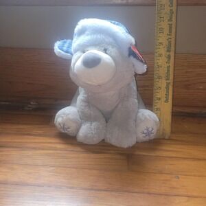 Aurora Bear Plush Eco Friendly Pewter Teddy Polar Bear Winter Hat Plushie New